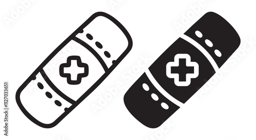 Bandage outline and black filled icon set. Vector illustration.
