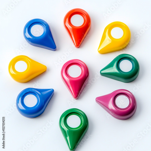 colorful location pin icons isolated on white background. photo