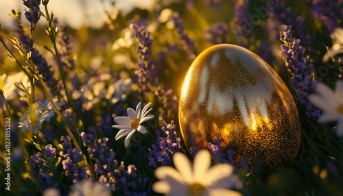 Golden easter egg eshimmering amidest