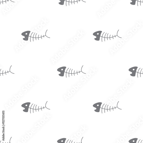 Cute Fish bones Seamless pattern. Cartoon Fish skeleton, background. Vector Illustration.