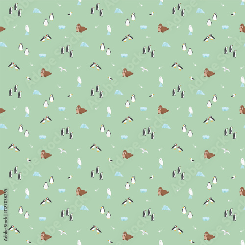 Polar animals seamless pattern. Cute Cartoon arctic animals background. Vector Illustration.