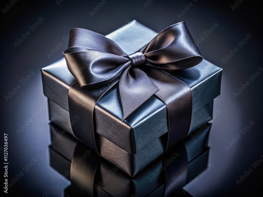 Macro Black Gift Box with Ribbon Bow - AI Generated Photography, Close-up Detailed Image, Luxury Present Macro Black Gift Box with Ribbon Bow - AI Generated Photography, Close-up Detailed Image, Luxury Present