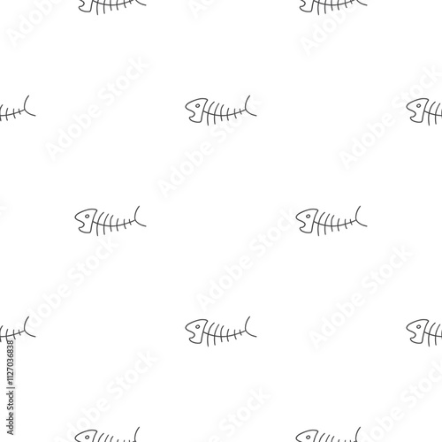 Cute Fish bones Seamless pattern. Cartoon Fish skeleton, background. Vector Illustration.