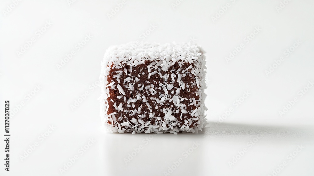 Lamington cake with visible chocolate coating and coconut texture. Lamington cake with visible chocolate coating and coconut texture.
