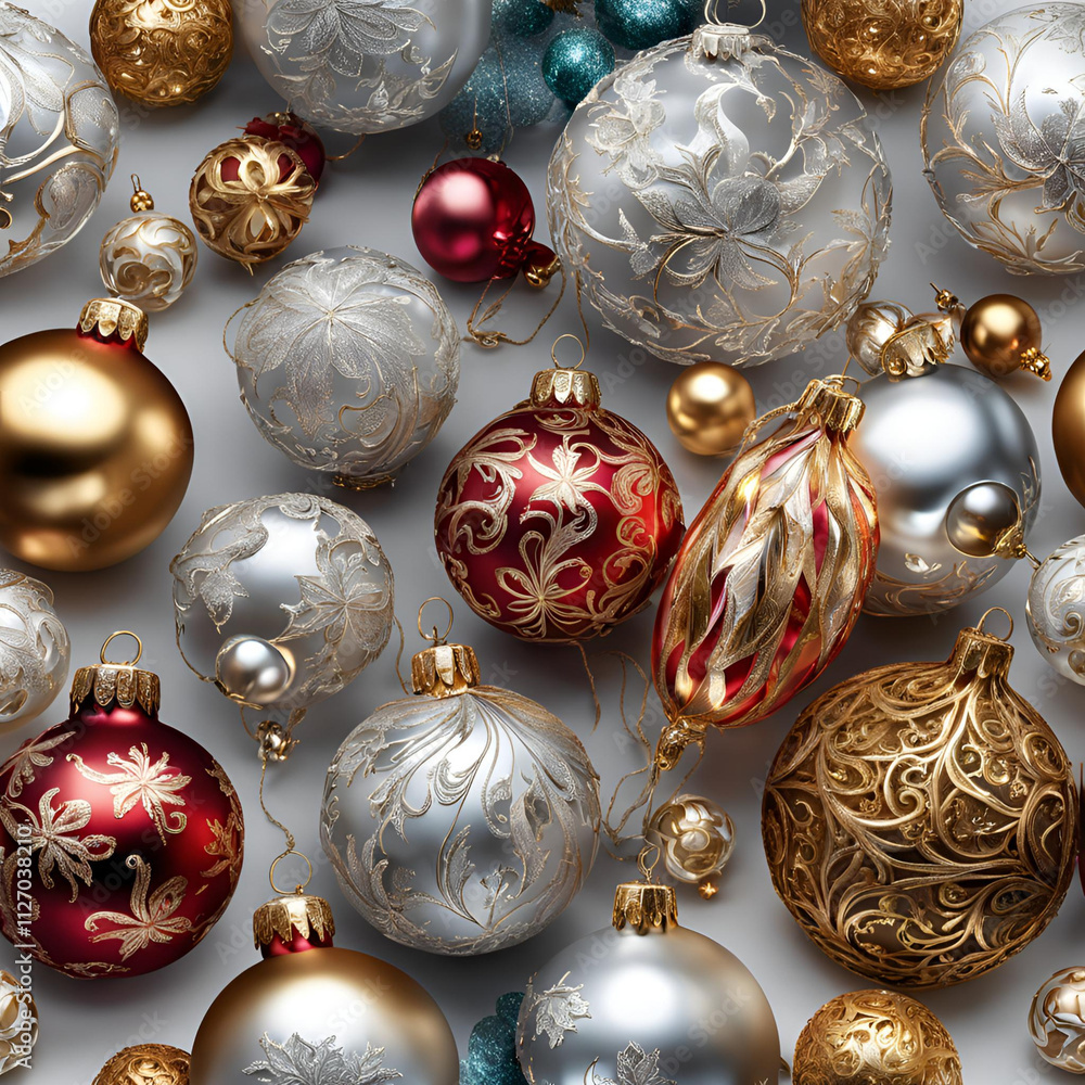 Elegant Christmas Ornaments: Red, Gold, and Blue Baubles with Intricate Patterns, Metallic Accents, and Floral Designs for Festive Holiday Decorations Elegant Christmas Ornaments: Red, Gold, and Blue Baubles with Intricate Patterns, Metallic Accents, and Floral Designs for Festive Holiday Decorations