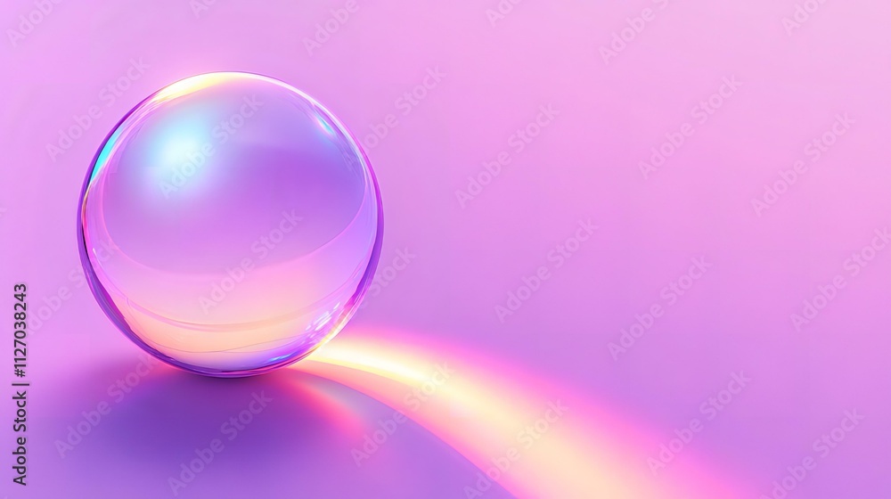 Iridescent Sphere on Lavender Background: A Study in Light and Reflection Iridescent Sphere on Lavender Background: A Study in Light and Reflection