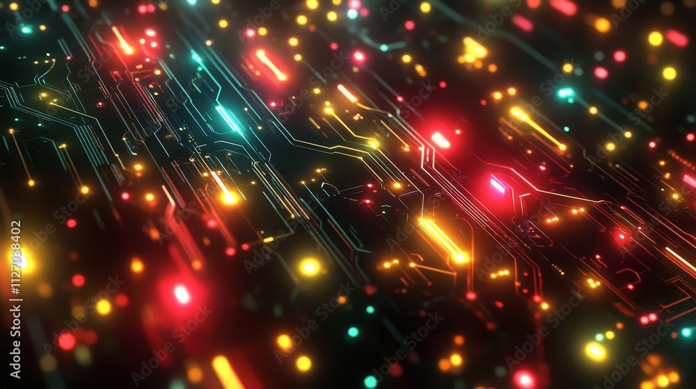 Fototapeta premium Abstract Neon Circuit Background, Generative AI