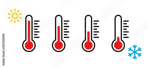Thermometer with sun and snowflake icon set