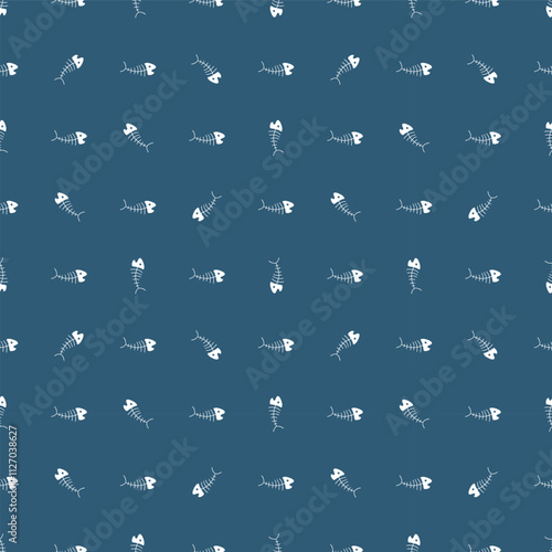 Cute Fish bones Seamless pattern. Cartoon Fish skeleton, background. Vector Illustration.