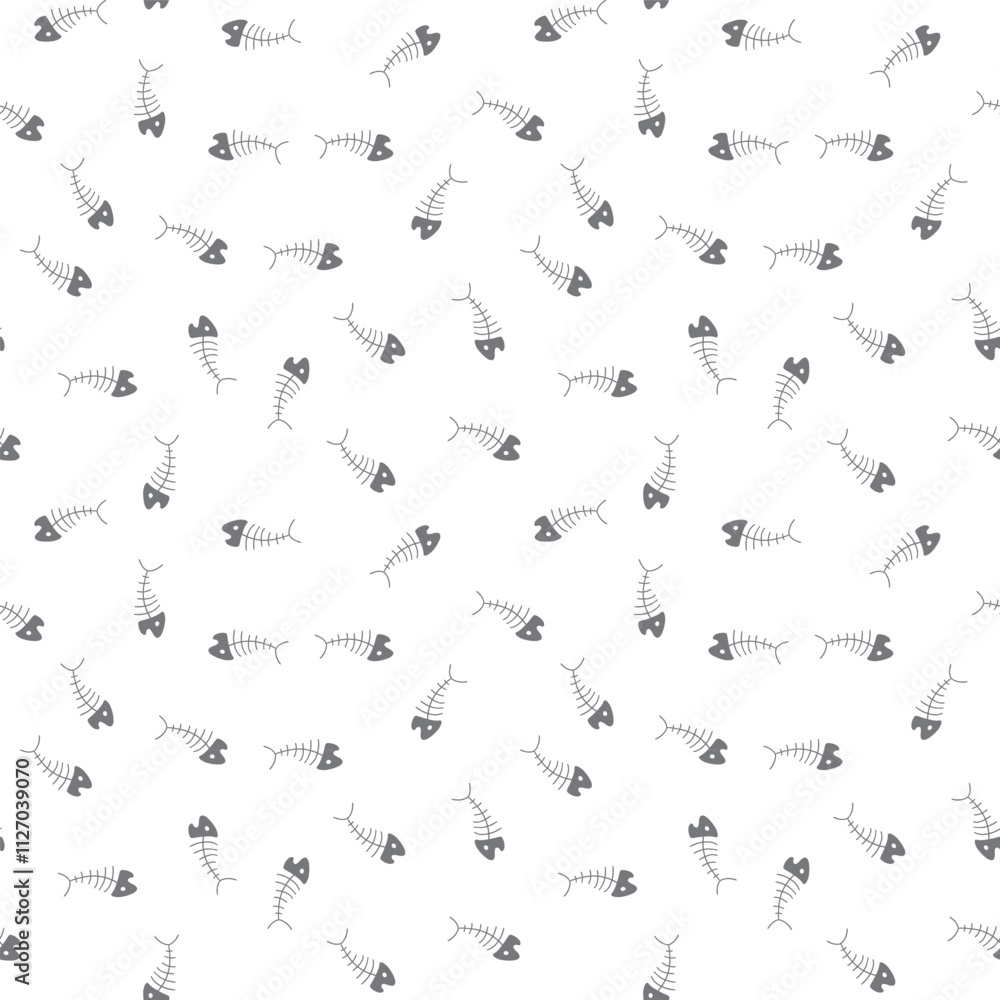 Obraz premium Cute Fish bones Seamless pattern. Cartoon Fish skeleton, background. Vector Illustration.