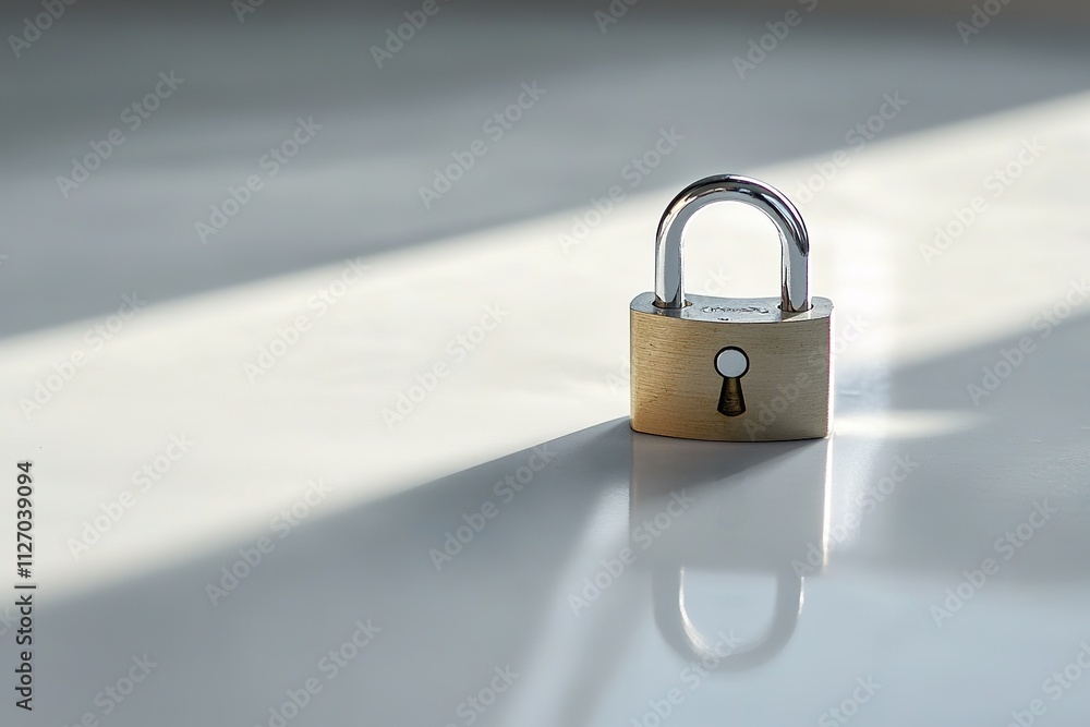 decorative padlock placed on smooth white ceramic surface under bright directional light
