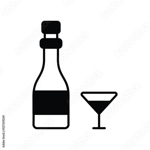 Wine Bottle lgyph icon with white background vector stock illustration