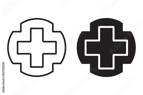 Medical Cross outline and black filled icon set. Vector illustration.