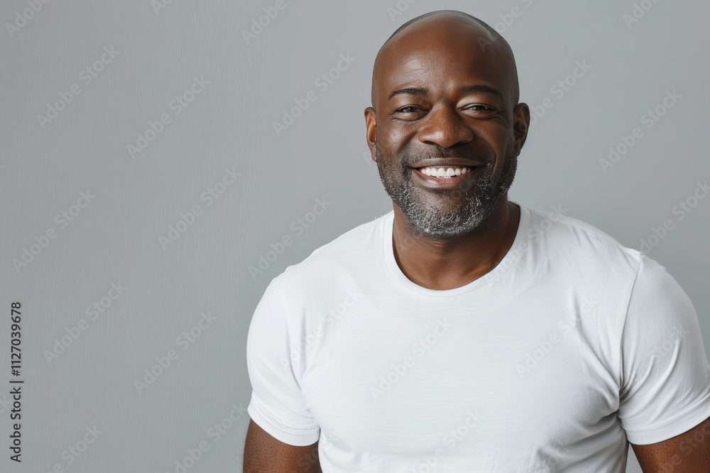Portrait of a satisfied afro-american man in his 30s showing off a lightweight base layer isolated in pastel gray background Portrait of a satisfied afro-american man in his 30s showing off a lightweight base layer isolated in pastel gray background