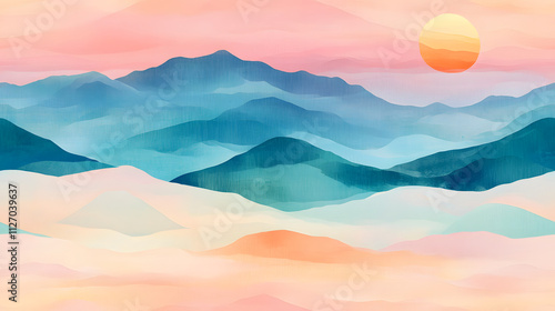 Serene Pastel Mountainscape Sunset Sky