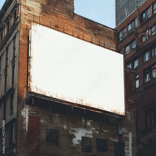 Blank Billboard on Brick Building Urban Advertising Mockup, Billboard, Mockup photo