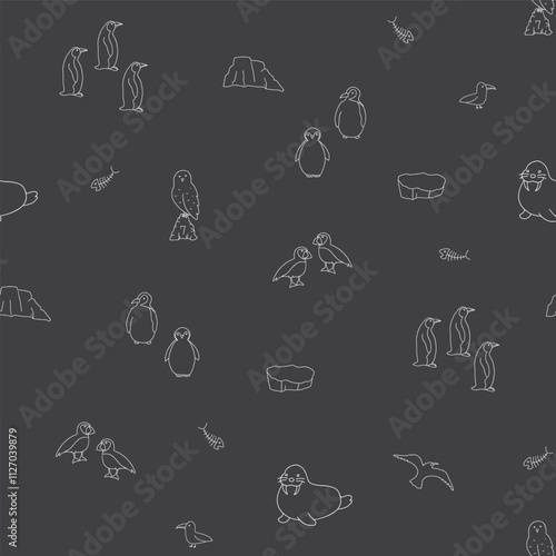 Polar animals seamless pattern. Cute Cartoon arctic animals background. Vector Illustration.