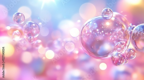 Dreamlike soap bubbles floating on a vibrant pink backdrop transparent