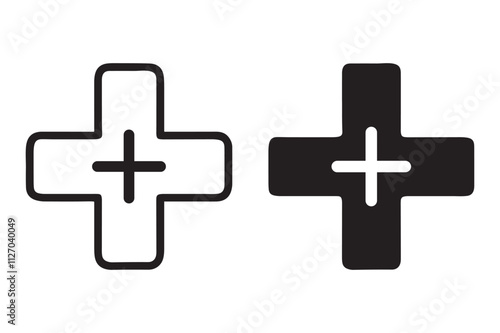 Medical Cross outline and black filled icon set. Vector illustration.
