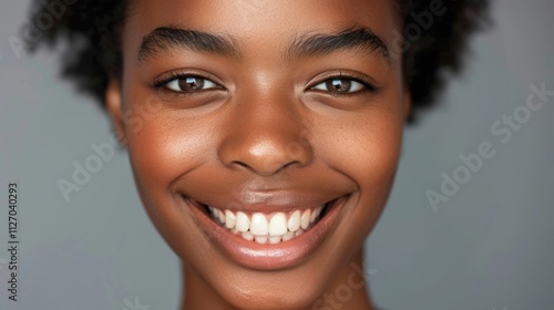 Close-up of a woman with mixed heritage in front of a green backdrop, highlighting her healthy, smooth skin in a studio setting