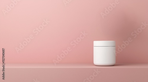 White cosmetic jar mockup on pink background for branding