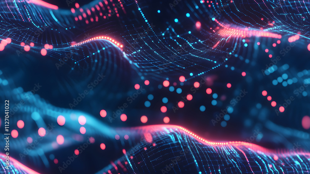 Obraz premium Abstract Digital Waveform Pattern Showing Red And Blue Lights