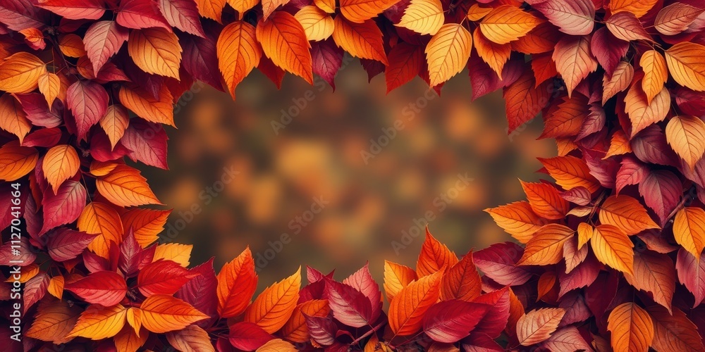 Autumnal Leaves Frame A Vibrant Border of Red and Orange Foliage Autumnal Leaves Frame A Vibrant Border of Red and Orange Foliage