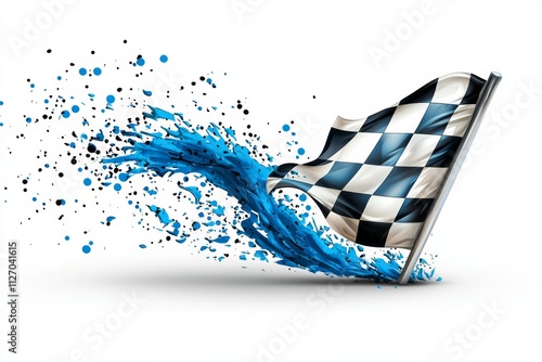 Race flag waving with water splash effects creating a dynamic racing atmosphere in a creative illustration photo