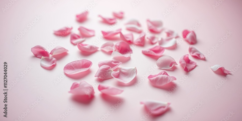 Delicate pink rose petals scattered on a soft pink background, creating a romantic and gentle atmosphere. Delicate pink rose petals scattered on a soft pink background, creating a romantic and gentle atmosphere.