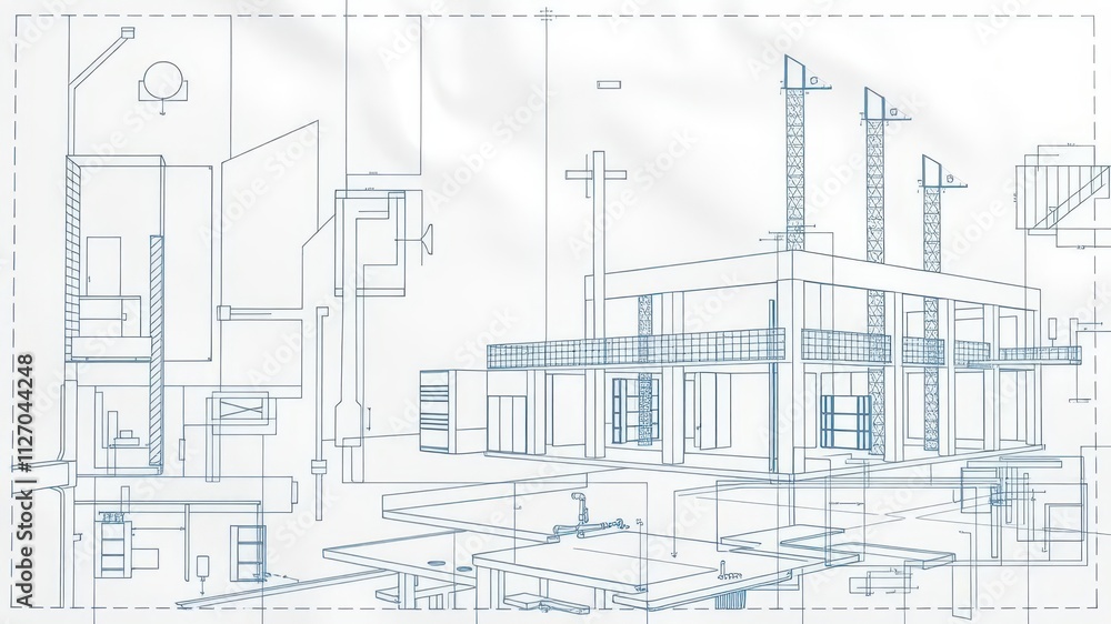 A mockup of a blueprint photo effect with various design elements overlayed, engineering, editing tool, overlay A mockup of a blueprint photo effect with various design elements overlayed, engineering, editing tool, overlay