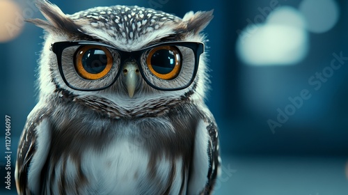 Intriguing closeup, an owl with glasses gazing into the unknown  photo