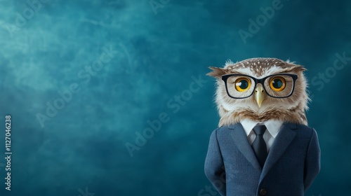 Wise owl in a suit and glasses, portrait of an intellectual bird  photo