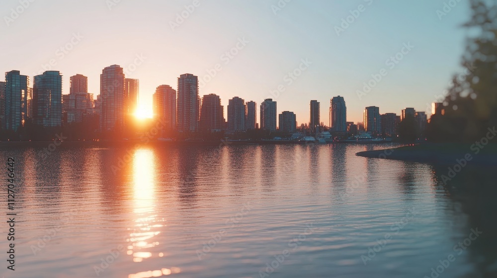 Majestic Urban Waterfront at Sunset Majestic Urban Waterfront at Sunset