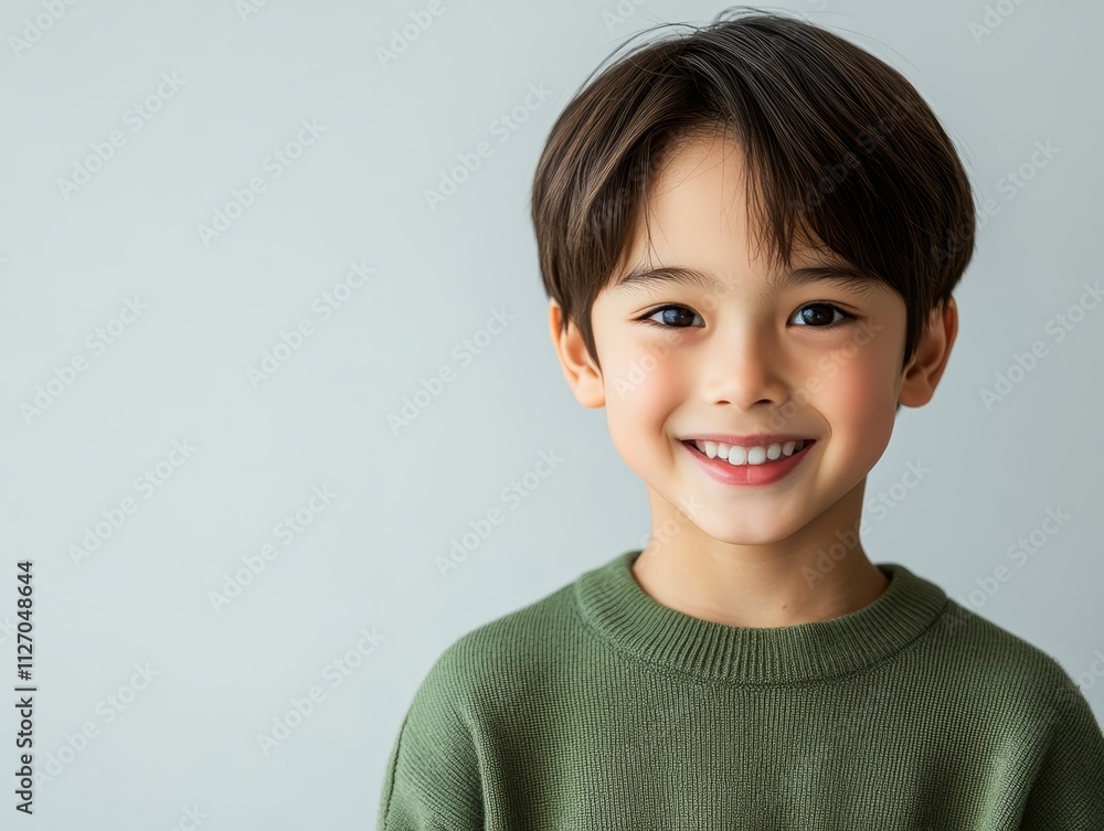 Charming young boy in green sweater, a portrait of youth and innocence Charming young boy in green sweater, a portrait of youth and innocence