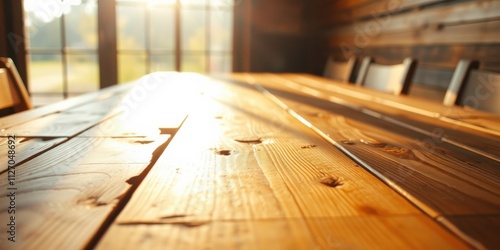 Wallpaper Mural Warm Sunlight Illuminates Rustic Wooden Table in a Room with a View Torontodigital.ca