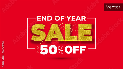 End of Year, sale, offers, deals, discount Logo unit on Red background. Christmas, Xmas, winter season, Ecommerce Advertising, Promo flyer Design.