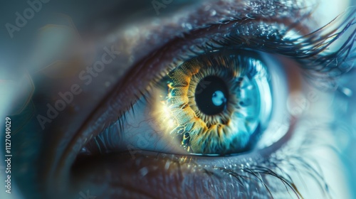 Medical professionals and advanced technology in eye healthcare, including holographic overlays for conditions and future surgeries, emphasizing vision and collaboration in wellness analytics photo