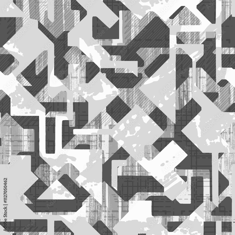 Abstract grunge urban geometric chaotic pattern with words, letters. Old aged newspaper, magazine texture paper background. Beige colorful bright horizontal collage.Mens Designer Shirting Fabrics