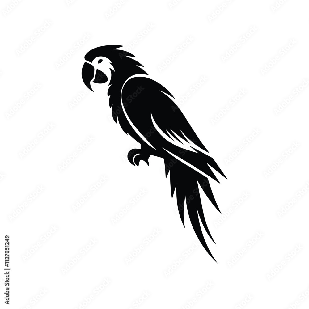 Fototapeta premium Parrot bird silhouette vector illustration on white background.