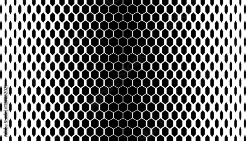 Black and white halftone pattern with hexagon shape transition. Vector Format Illustration 