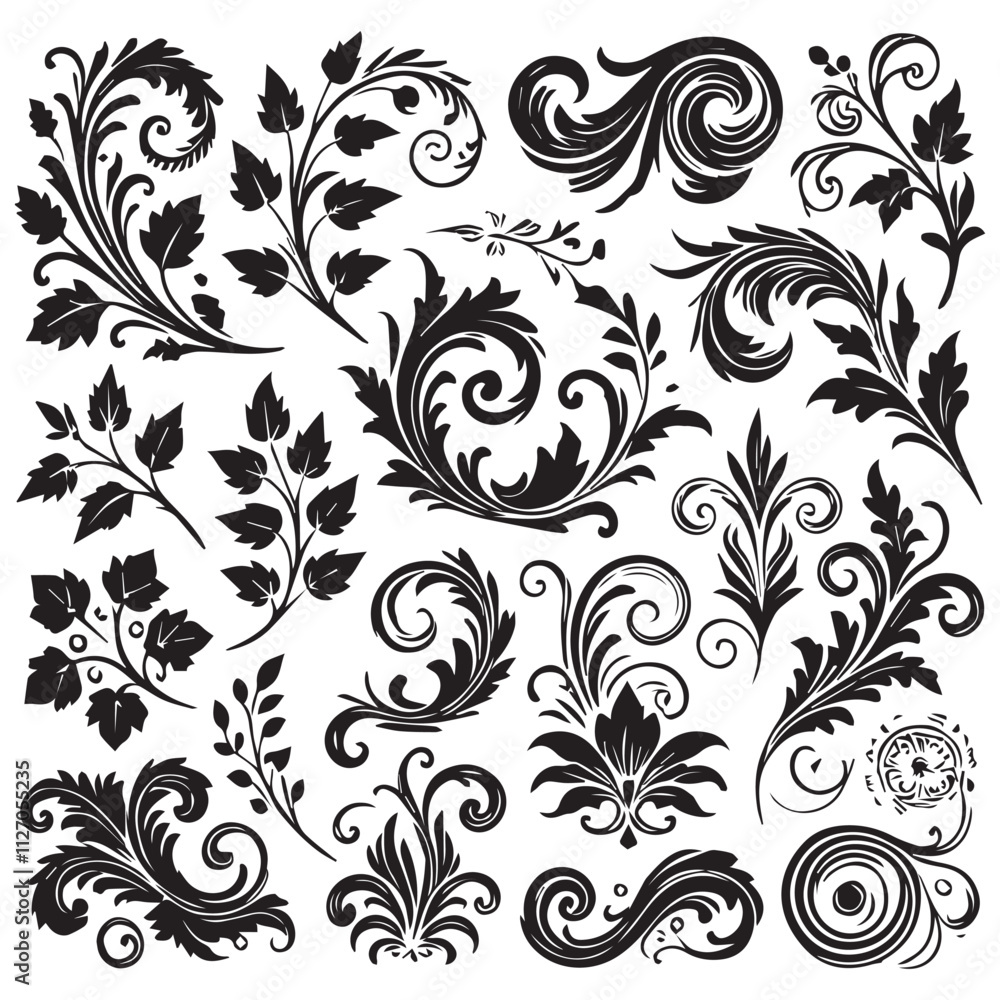 Flower design elements silhouette Flower design elements silhouette