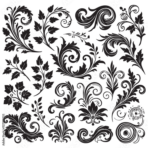 Flower design elements silhouette