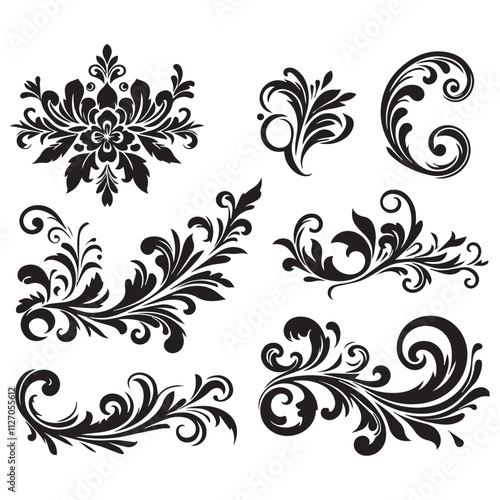 Flower design elements silhouette