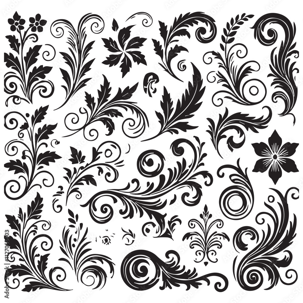 Flower design elements silhouette Flower design elements silhouette