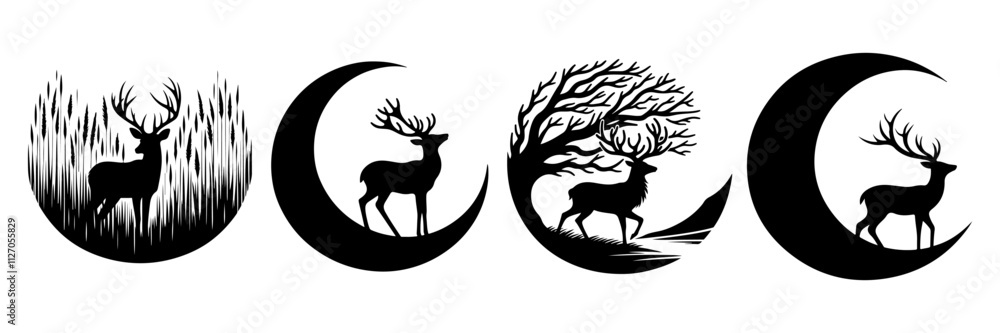 Black Deer Silhouette Vector Illustration with Transparent Background – Fully Editable Design Black Deer Silhouette Vector Illustration with Transparent Background – Fully Editable Design