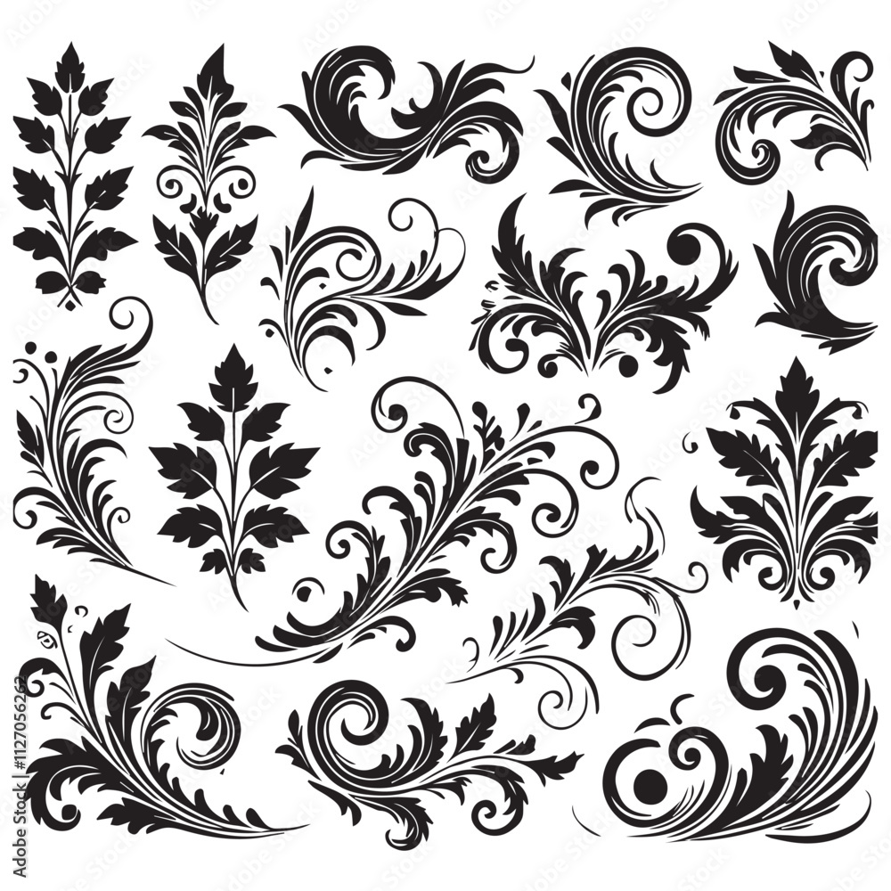 Flower design elements silhouette Flower design elements silhouette