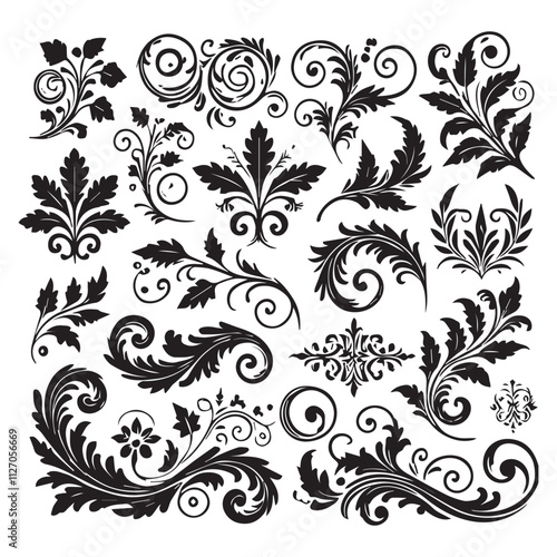 Wallpaper Mural Flower design elements silhouette Torontodigital.ca