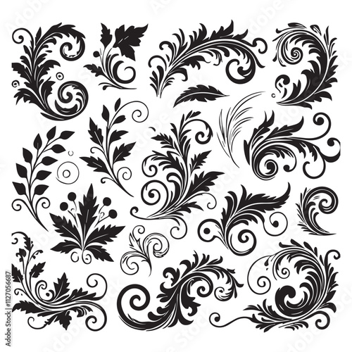 Flower design elements silhouette