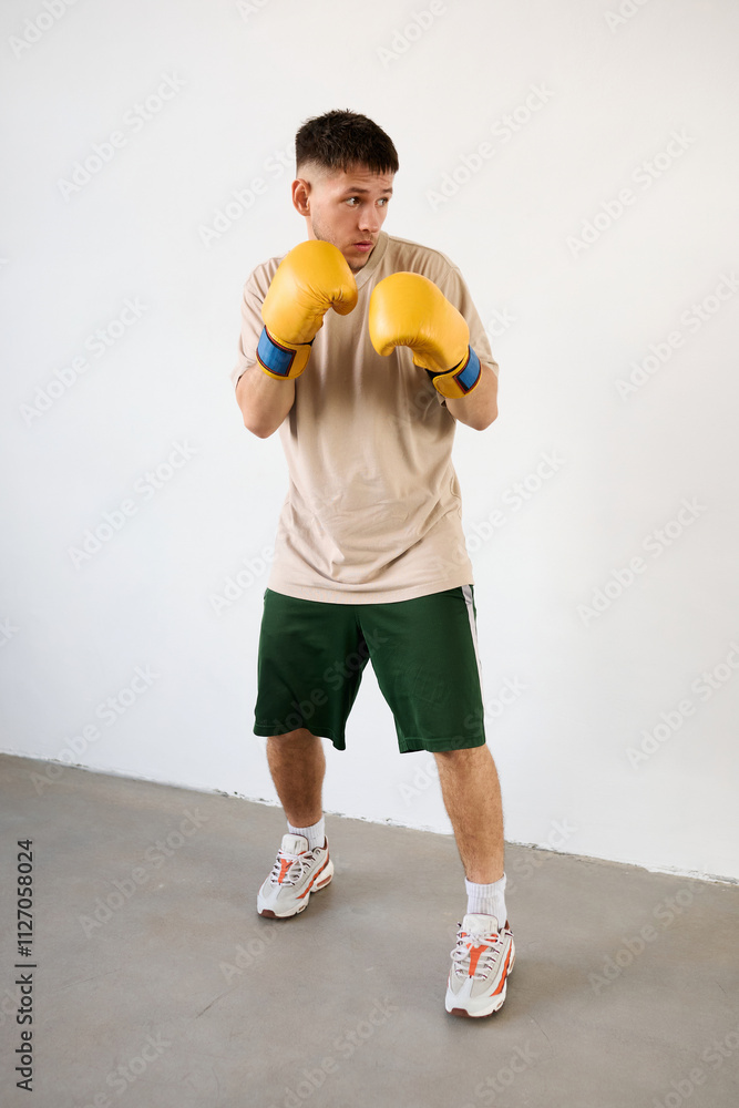 European man punches in leather training gloves European man punches in leather training gloves