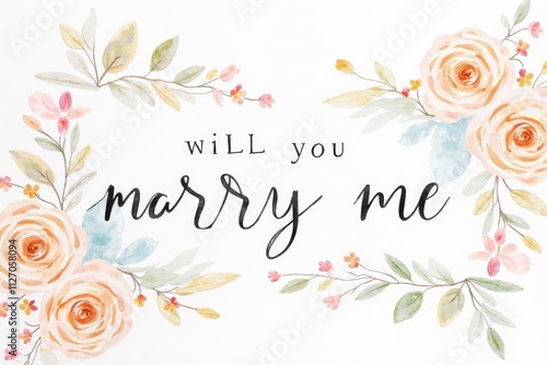 Watercolor proposal art featuring the text "Will you marry me?" surrounded by floral decorations